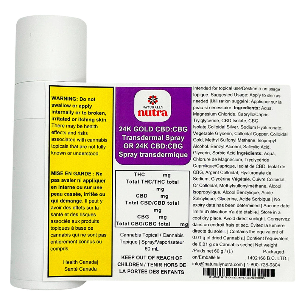 24K GOLD CBD:CBG Transdermal Spray - 