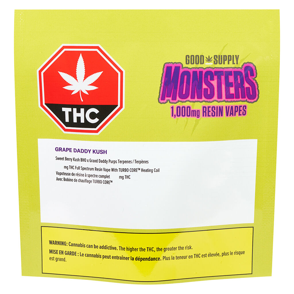 Grape Daddy Kush monsters 1000 Resin 510 Thread Cartridge - 