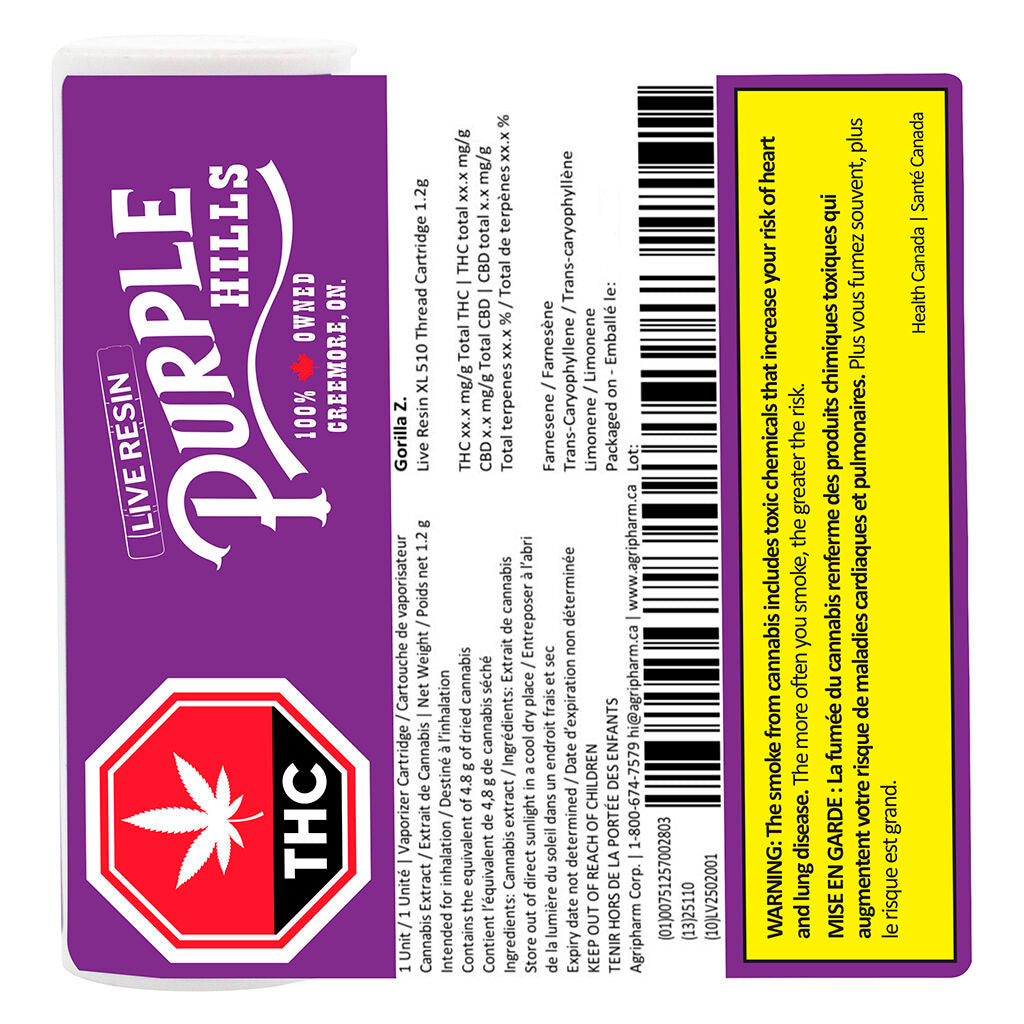 Live Resin – Gorilla Z. XL 510 Thread Cartridge - 