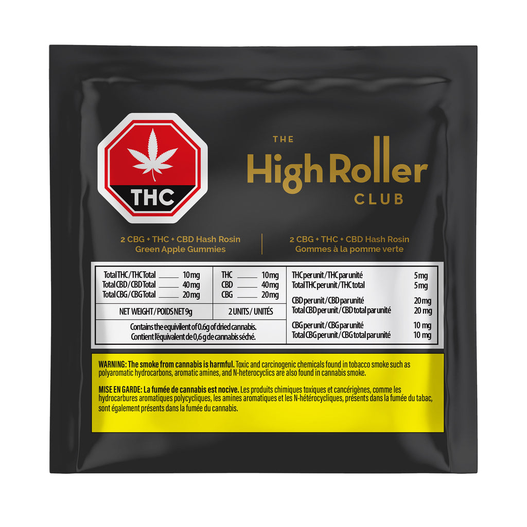 High Roller CBG+THC+CBD Hash Rosin Green Apple Gummies - 