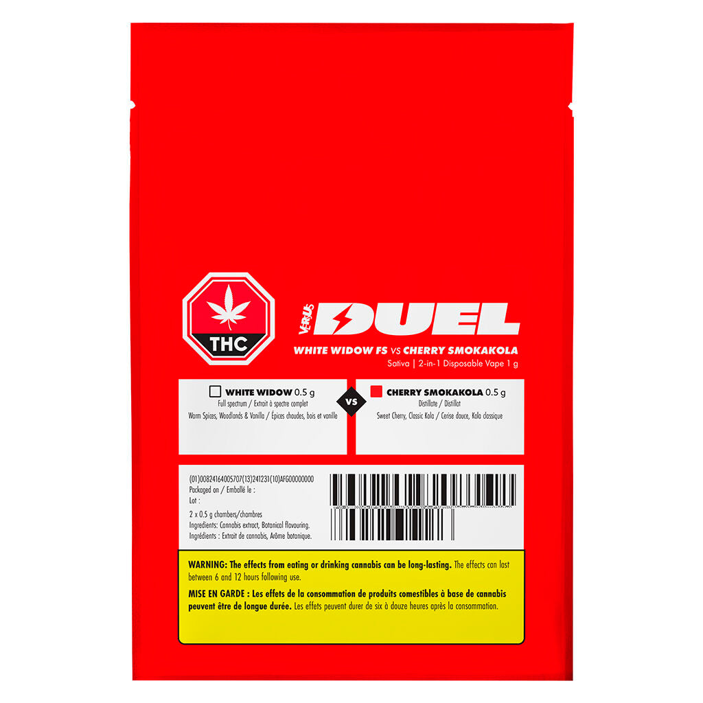 Duel White Widow FS Vs Cherry Smokakola 2-in-1 Disposable | Ontario Cannabis Store Duel White Widow FS Vs Cherry Smokakola 2-in-1 Disposable | Ontario Cannabis Store