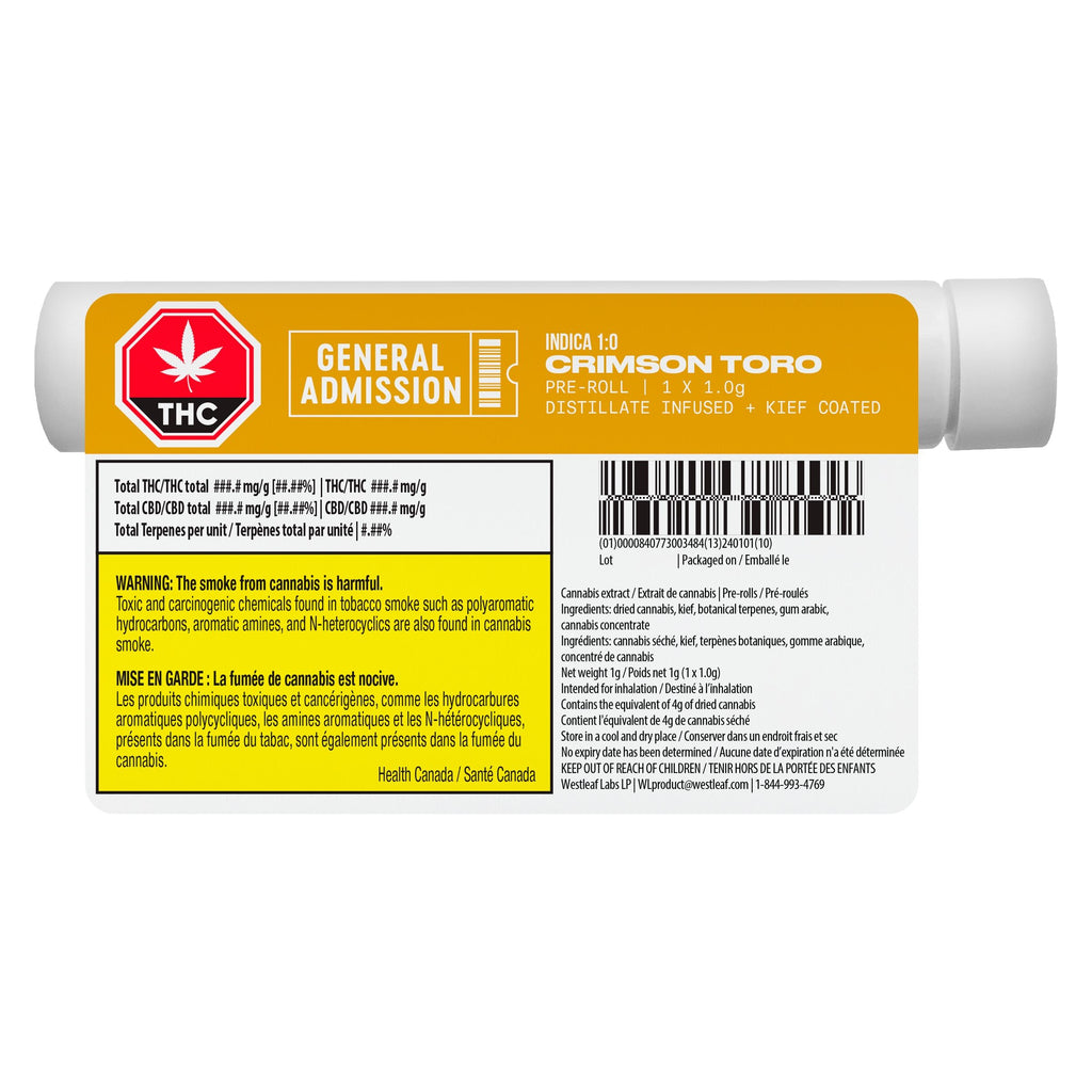 Crimson Toro Distillate Infused Pre-Roll - 