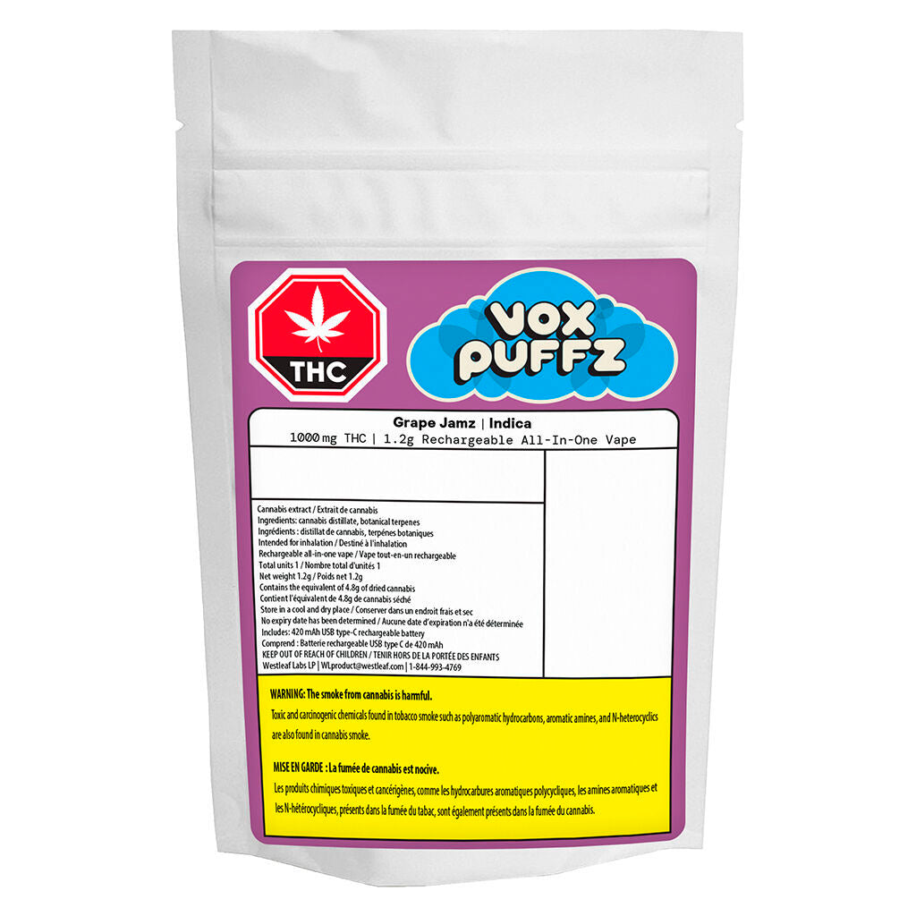 Grape Jamz Rechargeable All-in-one Vape 1000 THC - 