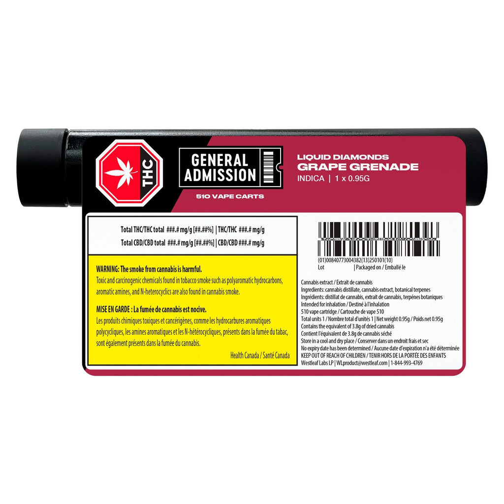 Grape Grenade Indica Liquid Diamon 510 Thread Vape Cartridge - 