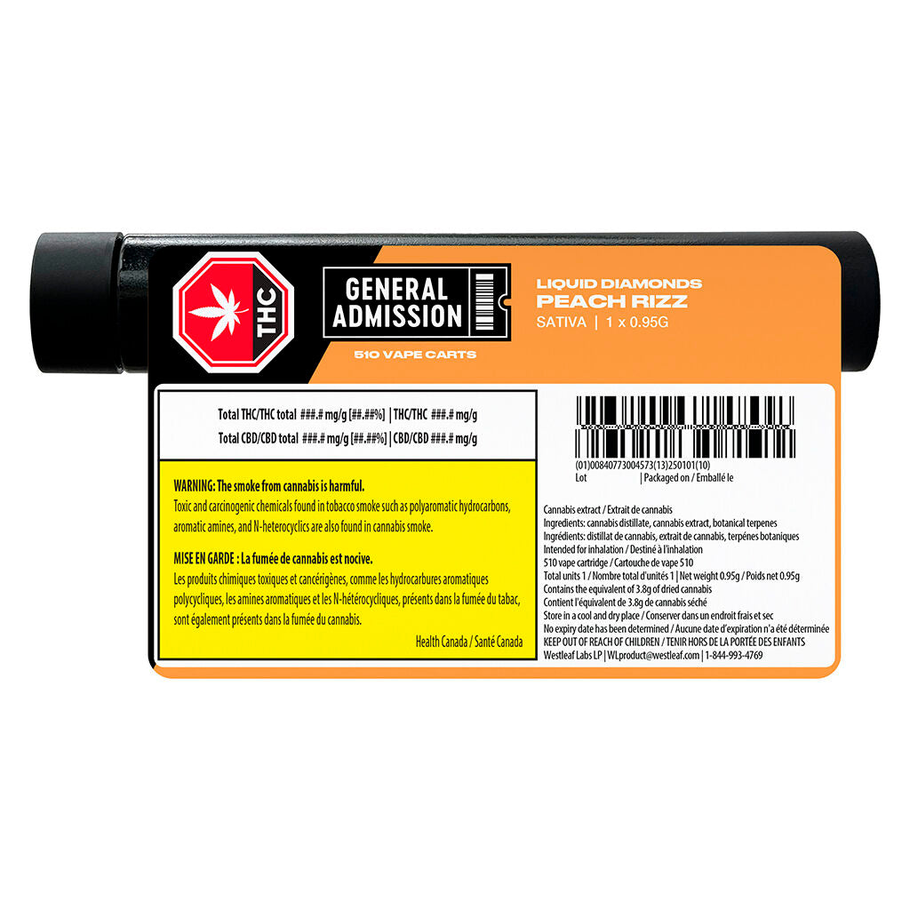 Peach Rizz Liquid Diamond 510 Thread Vape Cartridge - 