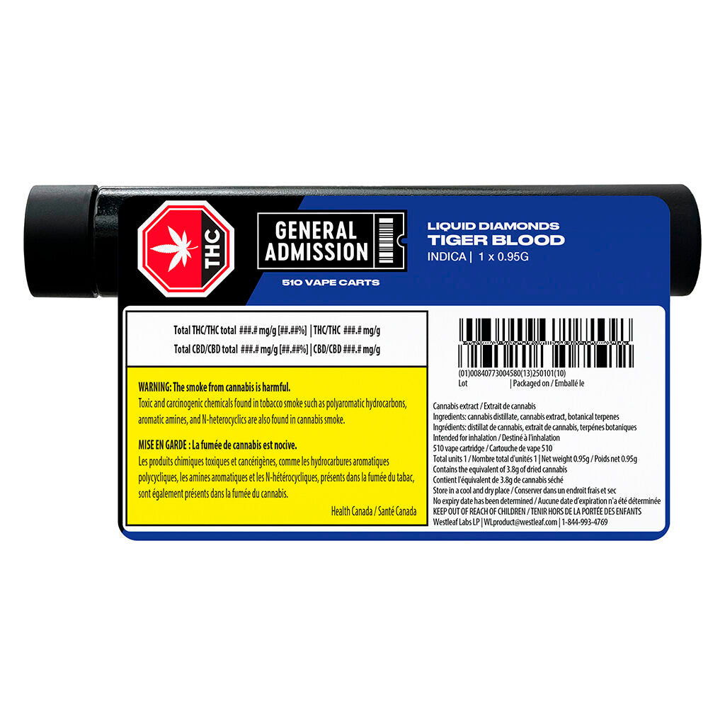 Tiger Blood Liquid Diamond 510 Thread Vape Cartridge - 