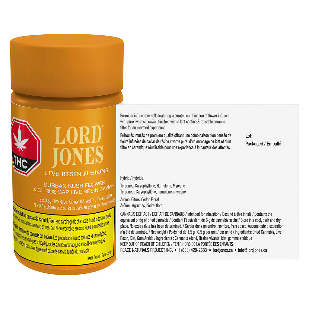 Durban Kush x Citrus Sap Live Resin Fusions Infused Pre-Roll - 