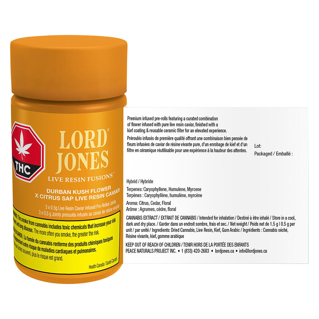 Durban Kush x Citrus Sap Live Resin Fusions Infused Pre-Roll - 
