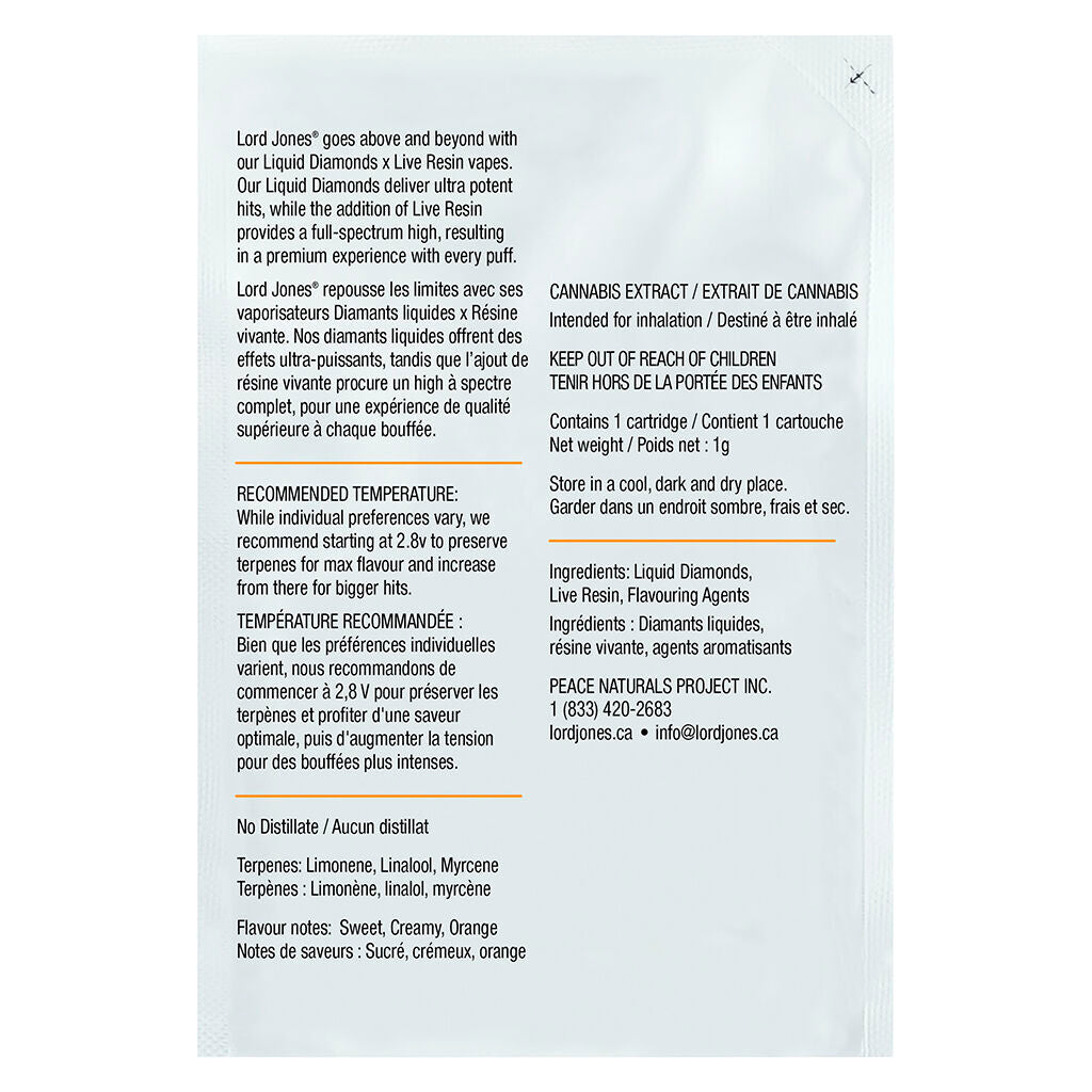 Orange Velvet Liquid Diamonds x Live Re 510 Thread Cartridge - 