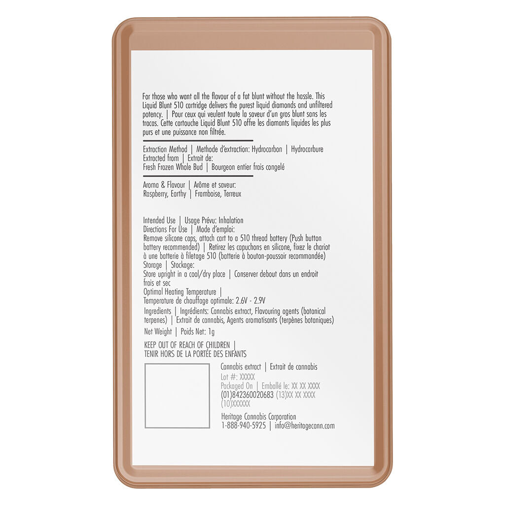 Raspberry Kush NSFW Liquid Blunt Diamond 510 Thread Cartridg - 