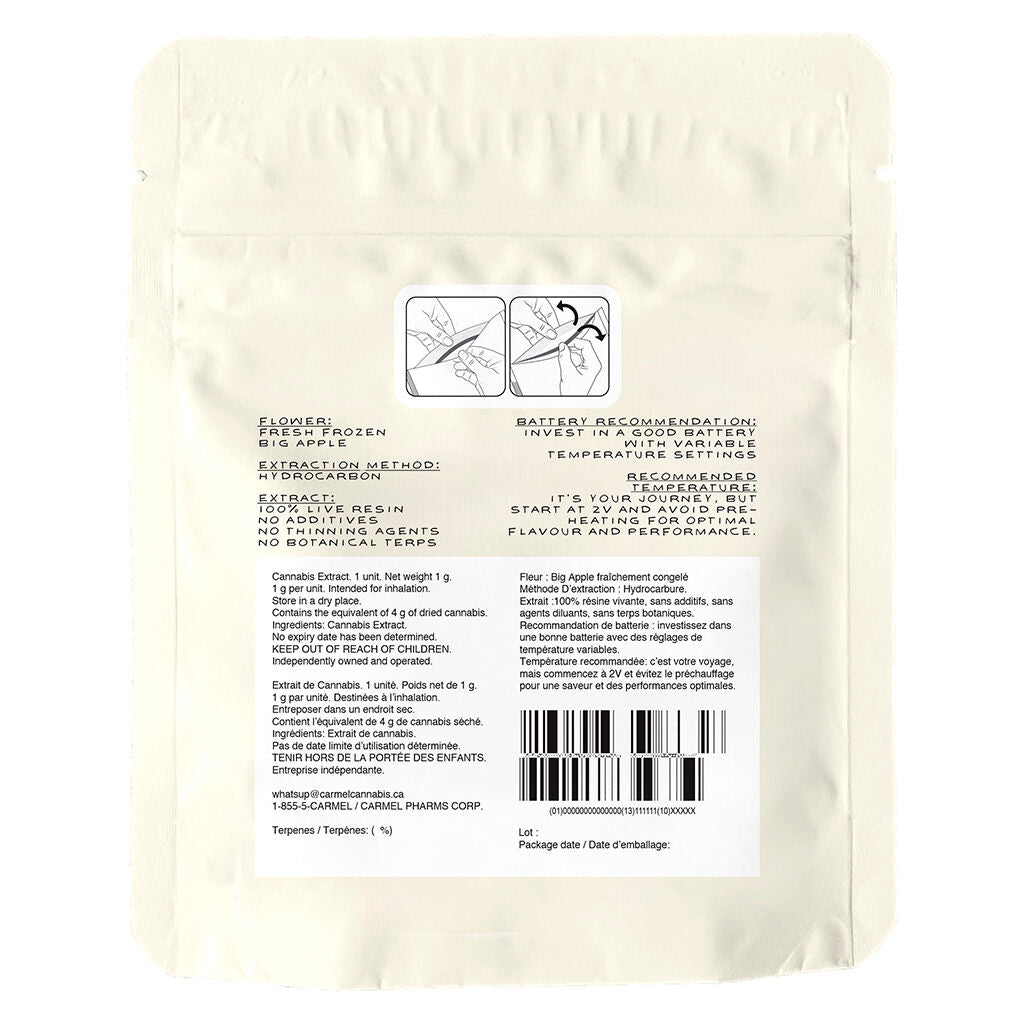 Big Apple Pure Live Resin 510 Thread Cartridge - 
