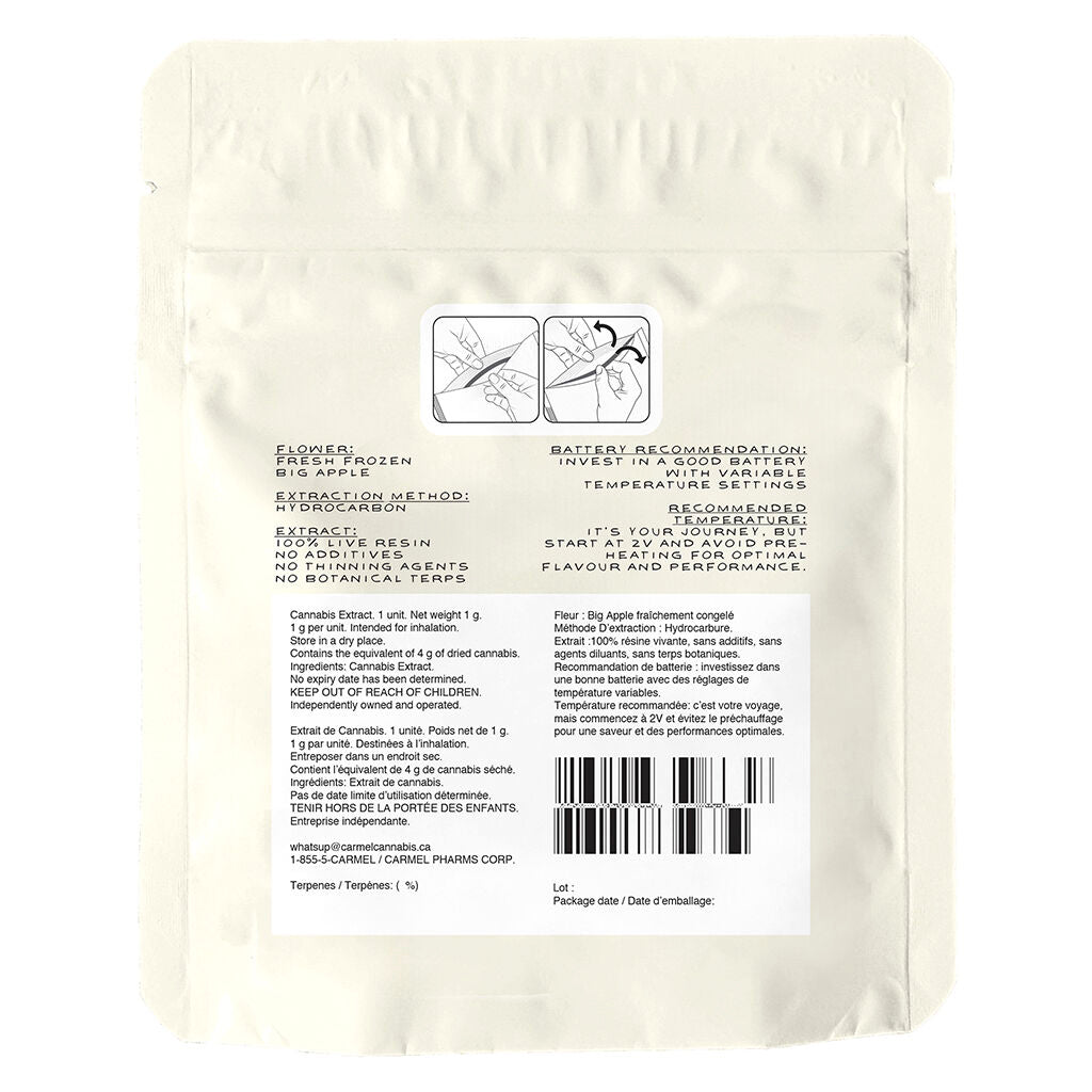 Big Apple Pure Live Resin 510 Thread Cartridge - 