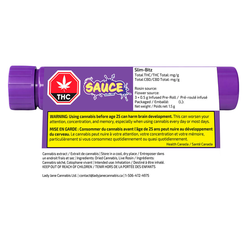 Préroulé infusé de la colophane vivante Slim-Bitz de SAUCE