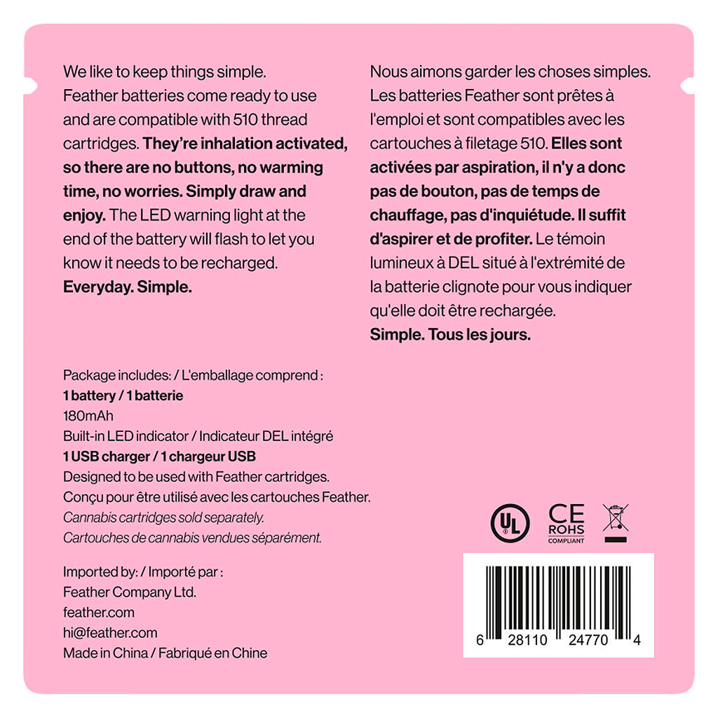 Pink 510 Thread Vape Battery and Charger - 