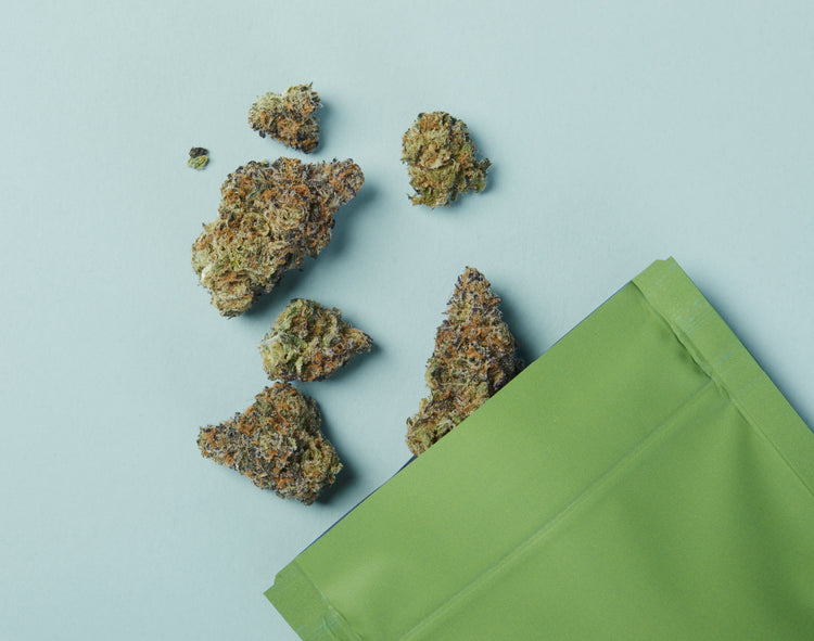 Dried whole cannabis buds. Health Canada strictly regulates the packaging and labelling requirements for legal recreational cannabis products.